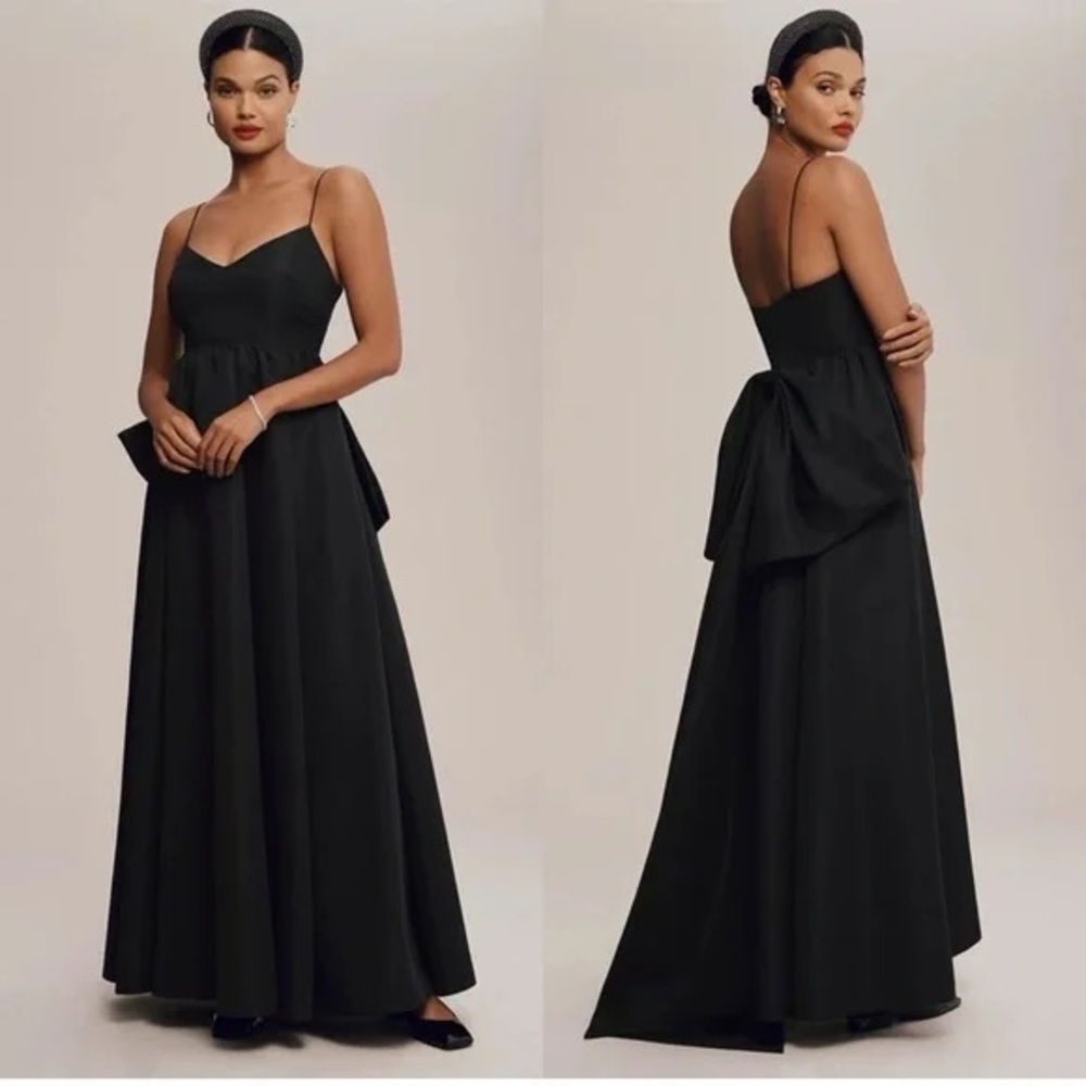 NWT Sachin + Babi Hadley V-Neck Back-Bow Empire Gown Black Anthropologie